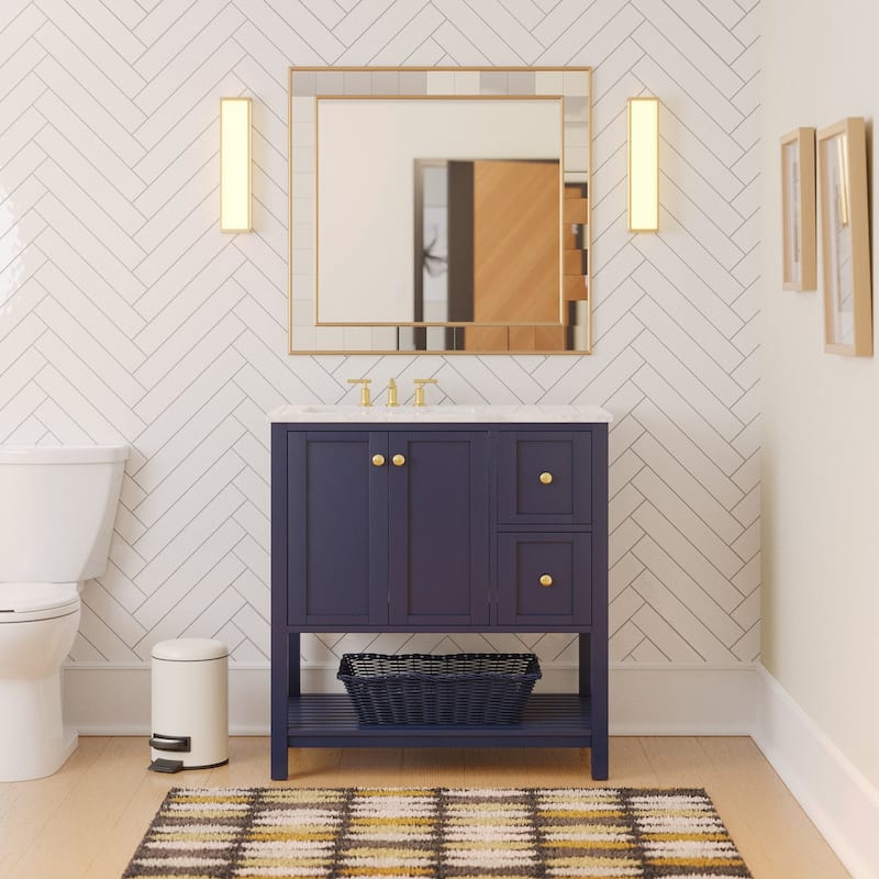KitchenBathCollection Lakeshore 36" Bathroom Vanity with Engineered Carrara Top