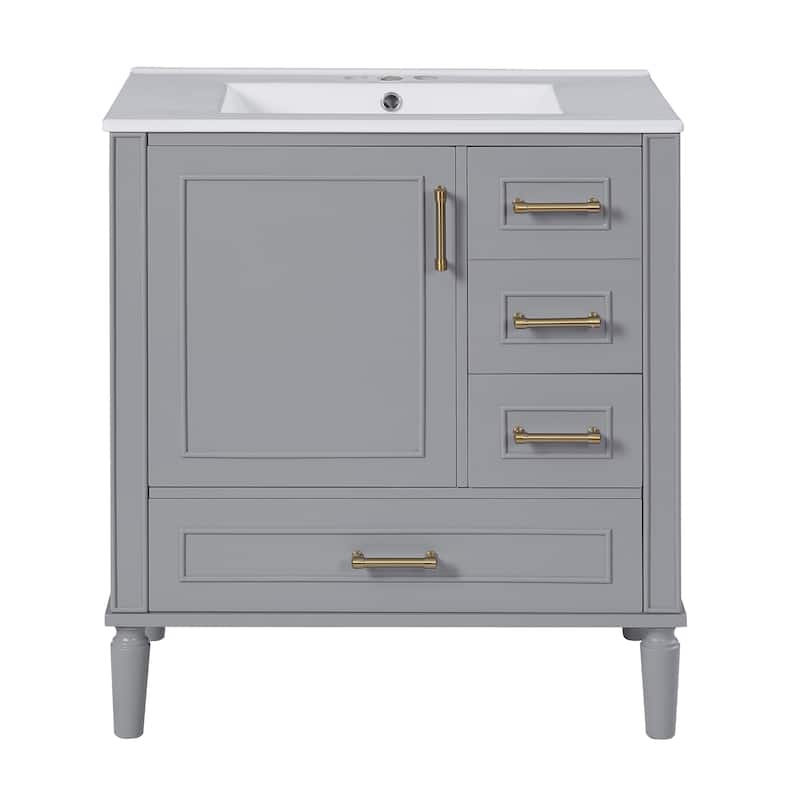 GDFStudio - Asa Wood & Ceramic 30" Bathroom Vanity with Sink, Soft-Close Door & Multiple Drawers