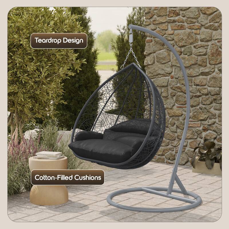 2-Person Egg Swing Chair in Grey Stainless Steel 2-Seater Porch Swing for Outdoor and Indoor - 77.95" Height