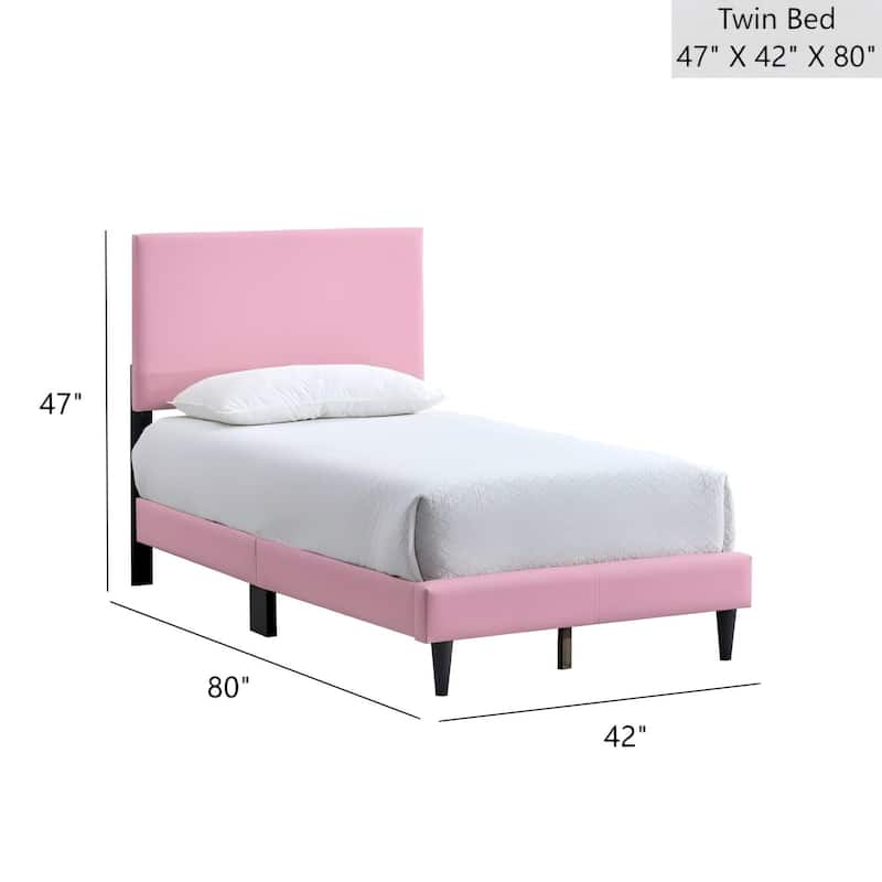 Faux Leather Upholstered Bed Frame Platform Bed w/Adjustable Headboard, Wood Slats Support, No Box Spring Needed, Easy Assembly