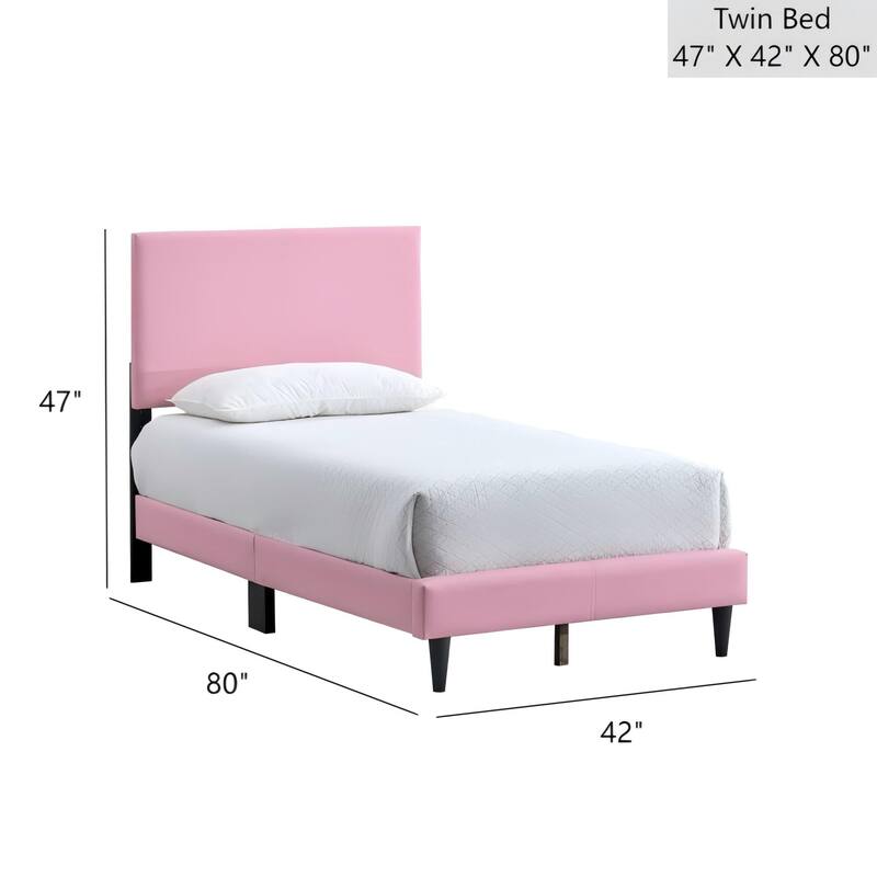 Pink Faux Leather Twin Bed with Adjustable Headboard Height