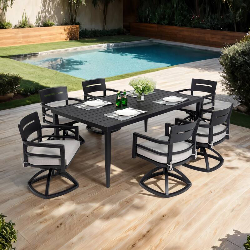 GDFStudio - Ember Outdoor Aluminum Dining Set with Swivel Rockers and Sunbrella Cushions
