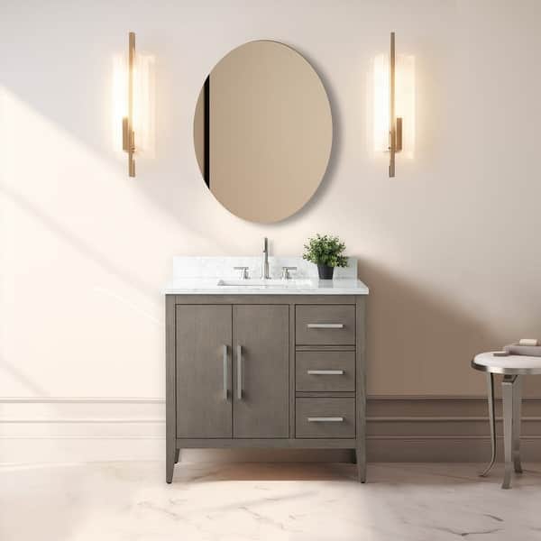 slide 2 of 97, Vanity Art 36" Single Sink Bathroom Vanity Cabinet with Engineered Marble Countertop 36"/Brushed Nickel Handle - Driftwood Gray