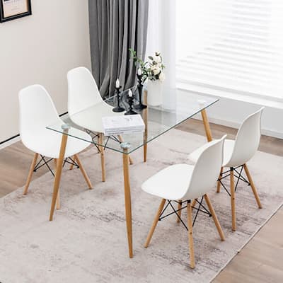 Gymax 5 Pieces Dining Table Set for 4 Rectangle Glass Table & 4 Modern