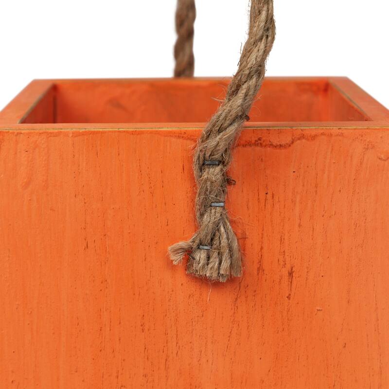 Large Orange Wood Jack O Lantern Halloween Candle Lantern - 8"