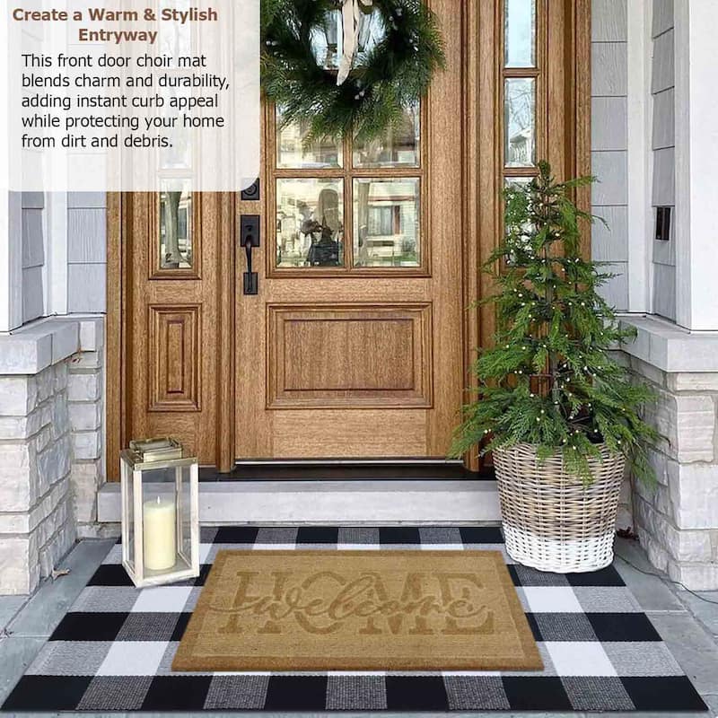 Gardenised Heavy Duty Coco Coir Doormat Non Slip PVC Baking Embossed Welcome Design Natural Coconut Fiber Floor Mat 18x30"