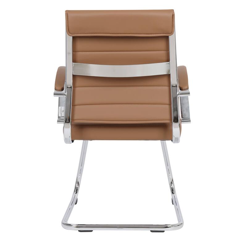 Benmar Modern Leather Office Chair with Stainless Steel Sled Base, Floor Caps, Ergonomic Desk Chair for Home Office or Workspace