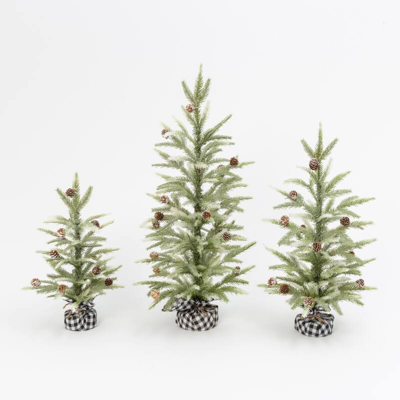 Set of 3 Farmhouse Christmas Trees with Black and White Plaid - N/A
