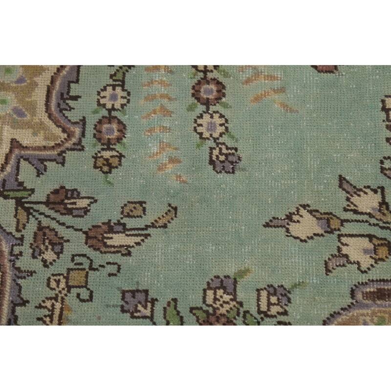 Aqua Green Medallion Tabriz Persian Area Rug Hand-Knotted Wool Carpet - 6'2"x 9'3"