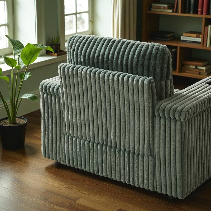 42.5" Corduroy Single Recliner Chair with Cup Holder, Storage Footrest, Armrest Storage and Backrest Pillow