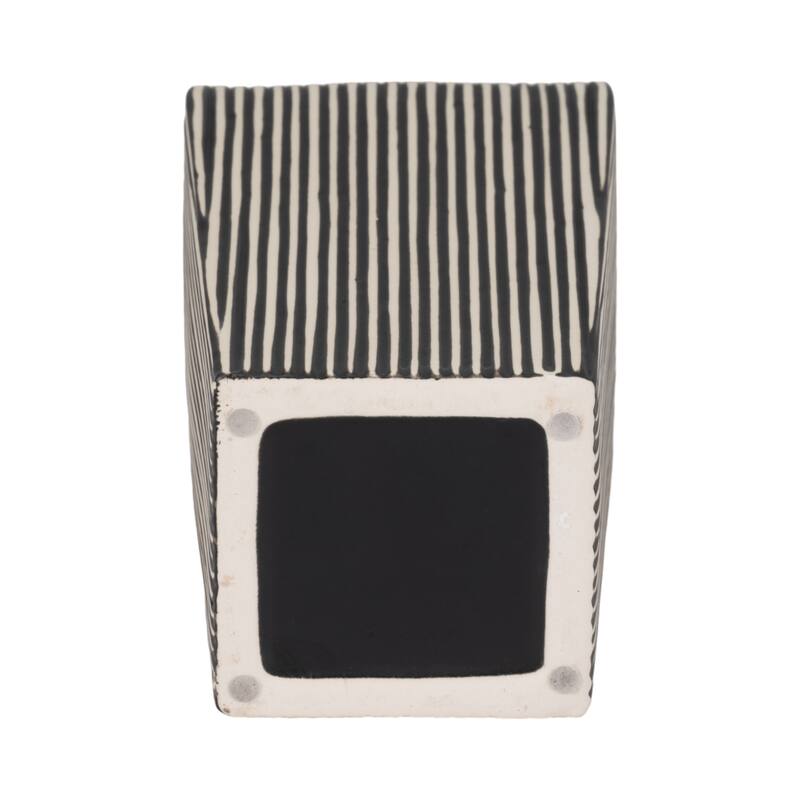 Sagebrook Home Lines Square Stoneware Vase in Black and White Finish, Unique Design