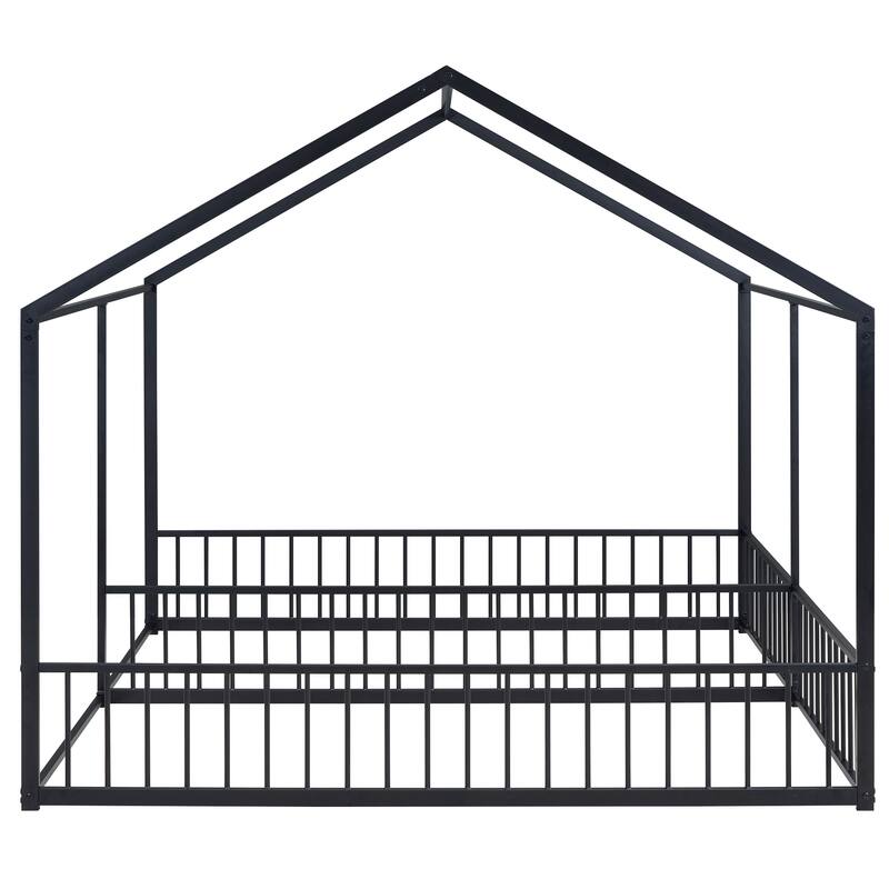 Twin Size House-Shaped Metal Platform Bed, 2-in-1 Design with Guardrails and Easy Assembly, Perfect for Kids