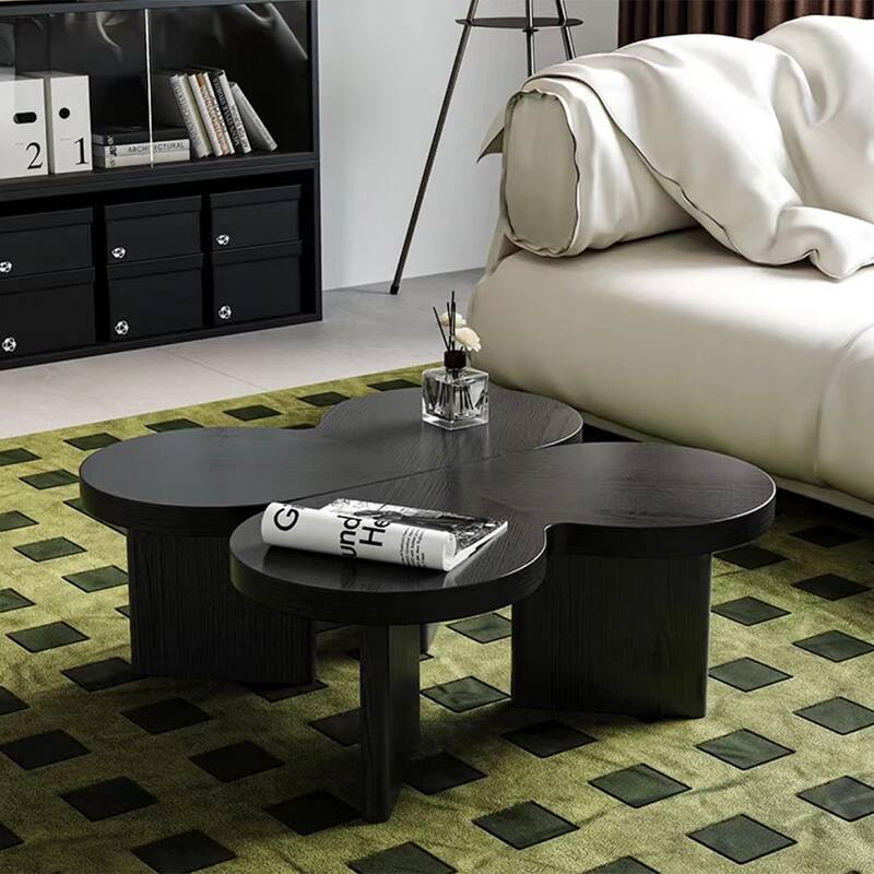 Modern Wood Coffee table, Mid Century Wood Side Table for Living Room, 2 Pieces