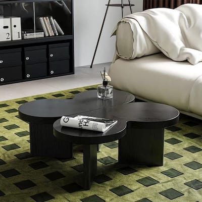 Modern Wood Coffee table, Mid Century Wood Side Table for Living Room, 2 Pieces