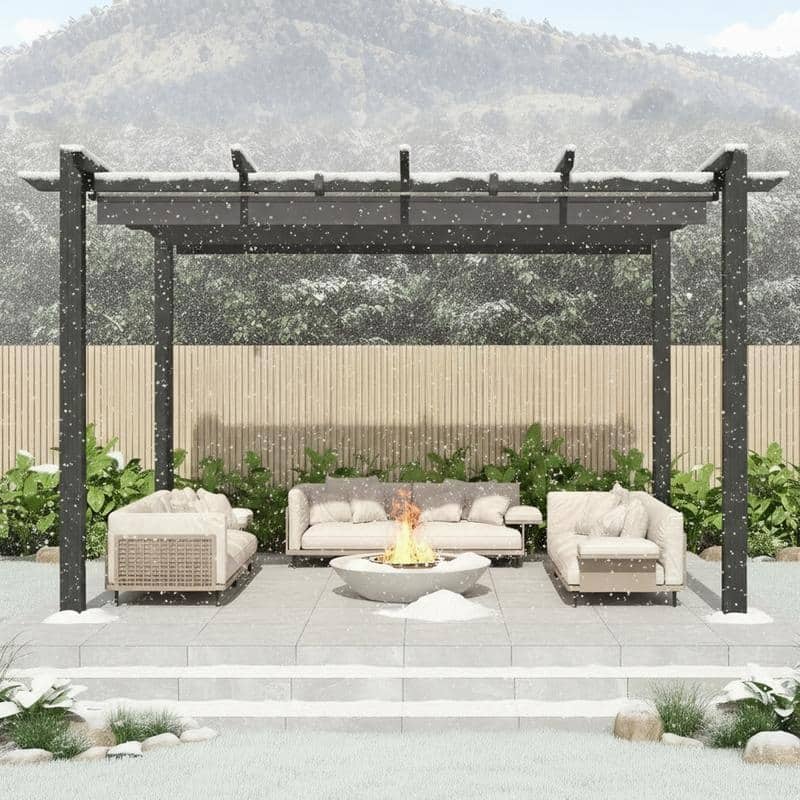 EROMMY 10' x 13' Outdoor Pergola with Retractable Canopy, Heavy-Duty Metal Frame and Adjustable Patio Shade Roof