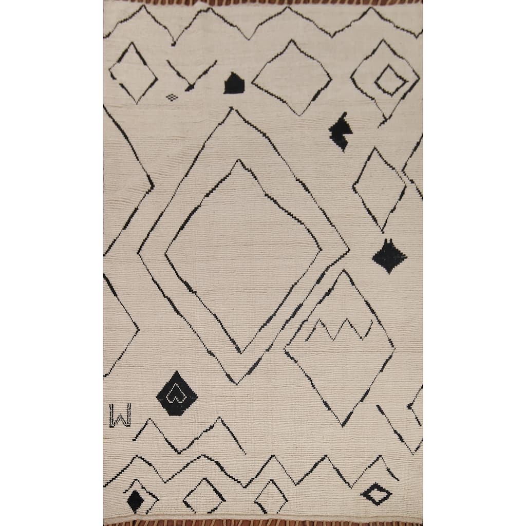 Beige Moroccan Oriental Area Rug Handmade Wool Carpet - 7'0"x 10'11"