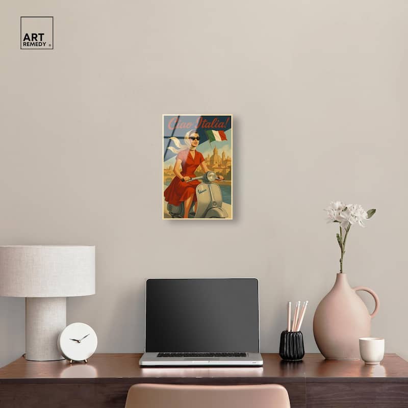Scooter Italian Travel Acrylic by Art Remedy, Ready to Hang