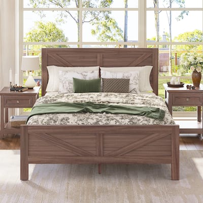 Modern Bedroom Furniture King/Queen Size Solid Wood Platform Bed,Platform Bed Frame With Wooden Headboard,No Box Spring Needed