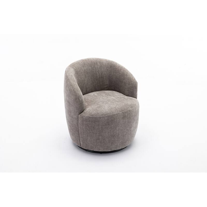 Gray Chenille Modern 25.6" Upholstered Swivel Barrel Chair with Black Powder Coating and Metal Ring