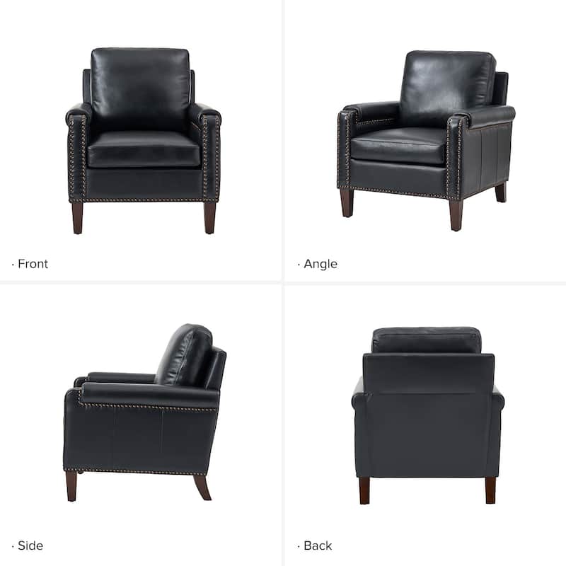Kunz Transitional Genuine Leather Armchair with Removable Cushion and Nailhead Trims by HULALA HOME