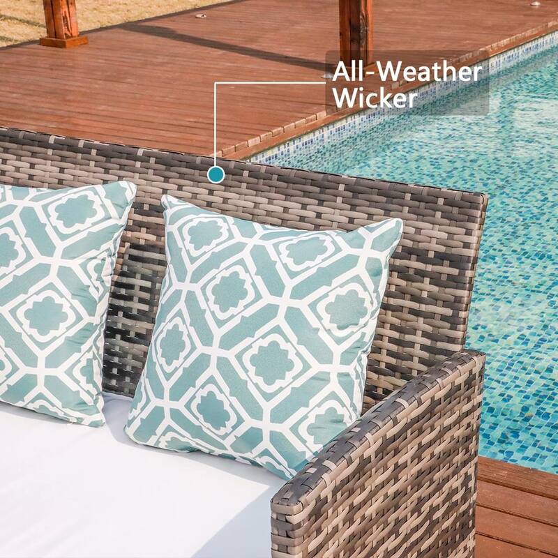3 PCS Patio Rattan Furniture Set Loveseat and Ottoman Cushioned