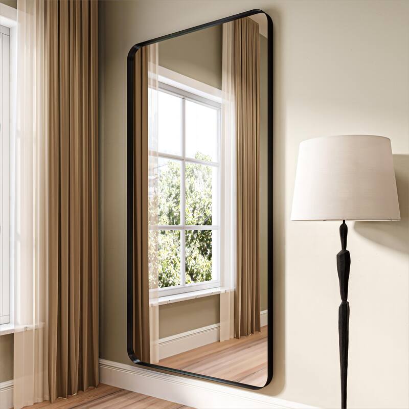 Organnice Rectangular Aluminum Framed Modern Rounded Wall Mount Mirror - 72*36inch - Black