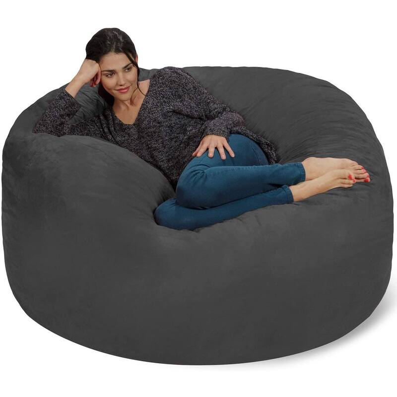 Bean Bag Chair 5-foot Memory Foam Removable Cover Bean Bags - Charcoal Micro Suede