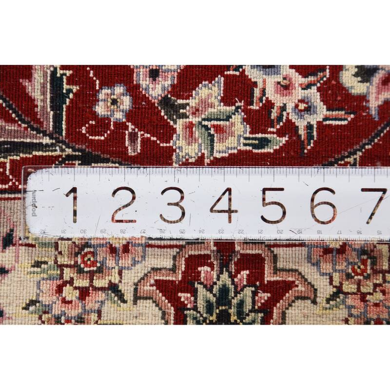 Hand Knotted Oriental Wool & Silk Carpet Traditional Floral Navy Blue & Blues Tabriz Area Rug - 9' 8'' X 7' 10''