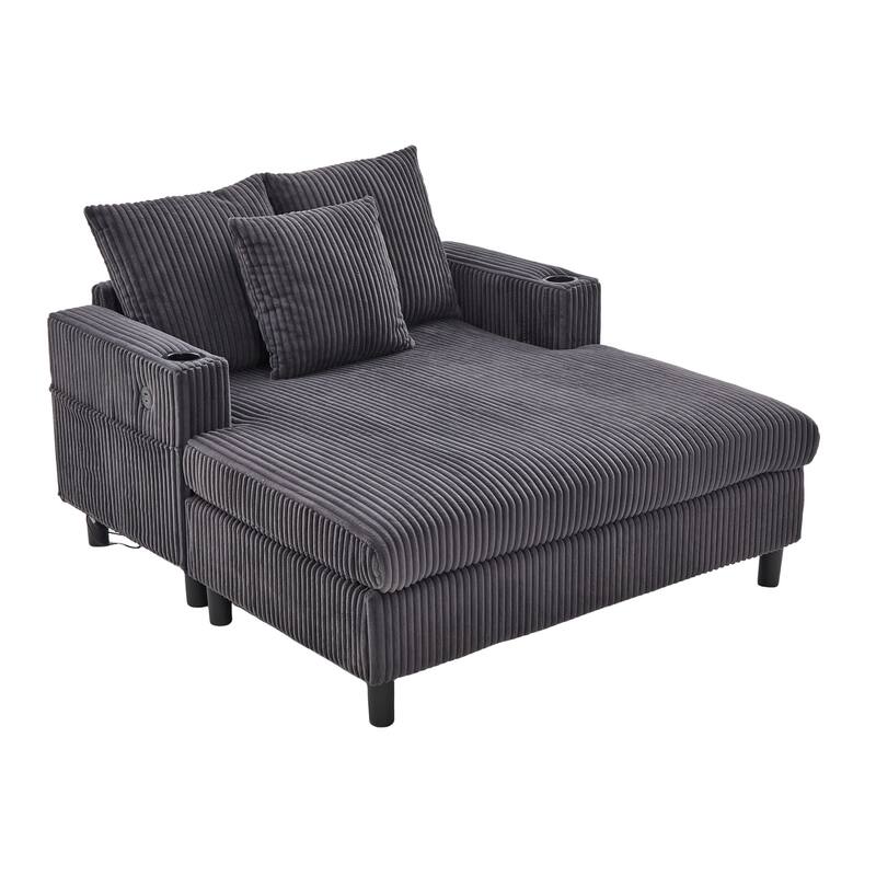 GDFStudio - Corduroy Recliner Sofa with USB Charging, RGB LED Light Strip - Suitable for Living Room and Bedroom