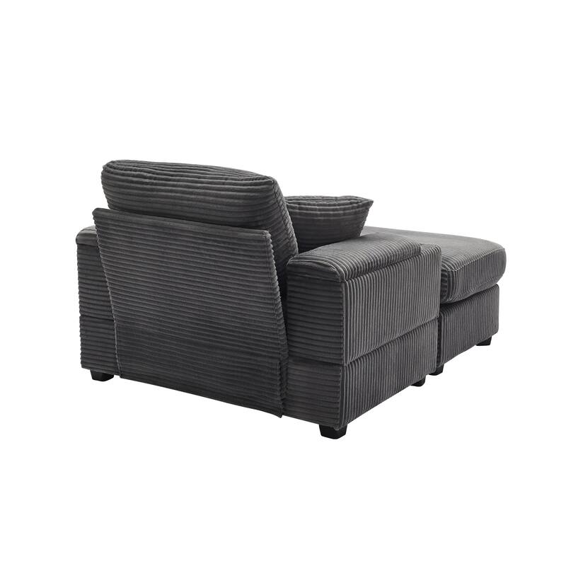 Corduroy Sofa Sets with Ottoman, Handrail Storage and Cup Holders