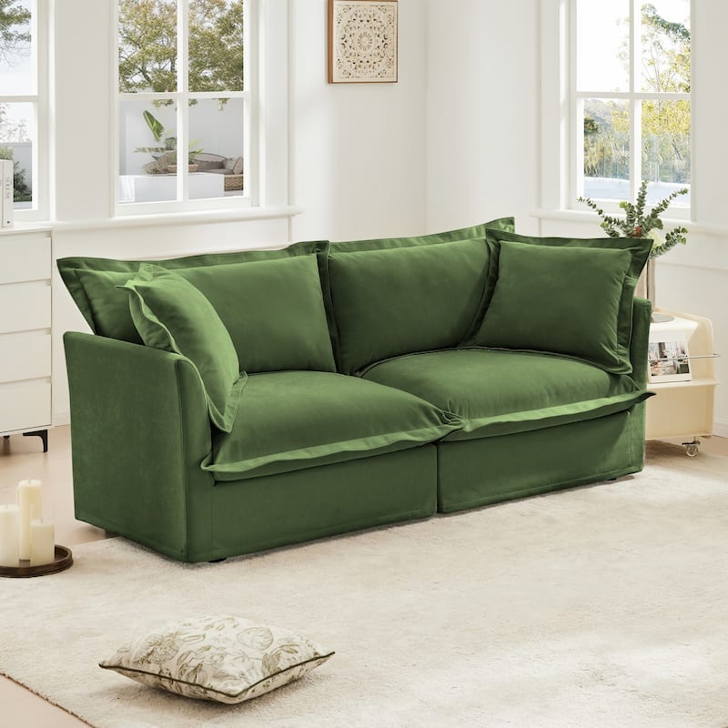 Modern Slipcovered 2-Seat Chenille Deep Seat Sofa Couches
