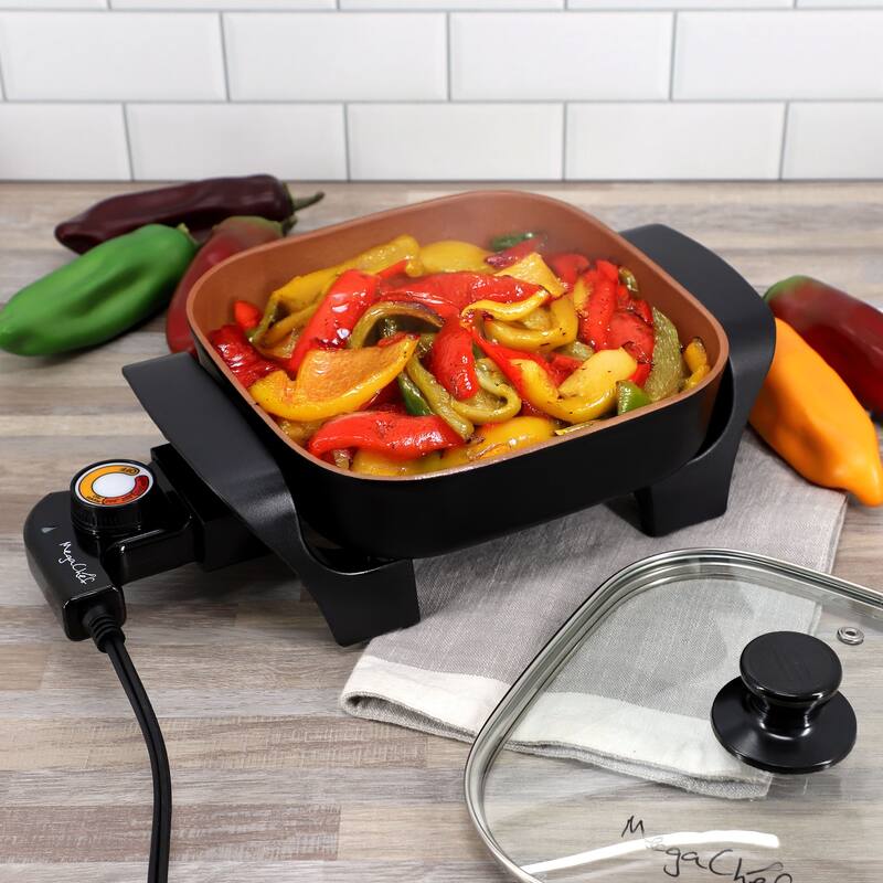 8 Inch Copper Coating Interior Electric Skillet with Temperature Control
