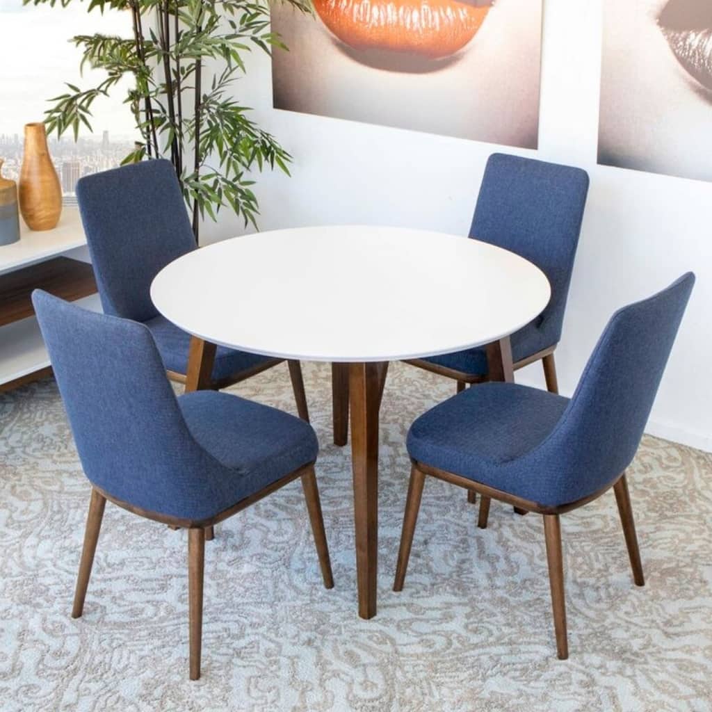 Hessi 5-Piece Dining Set with 4 Linen Dining Chairs in Blue