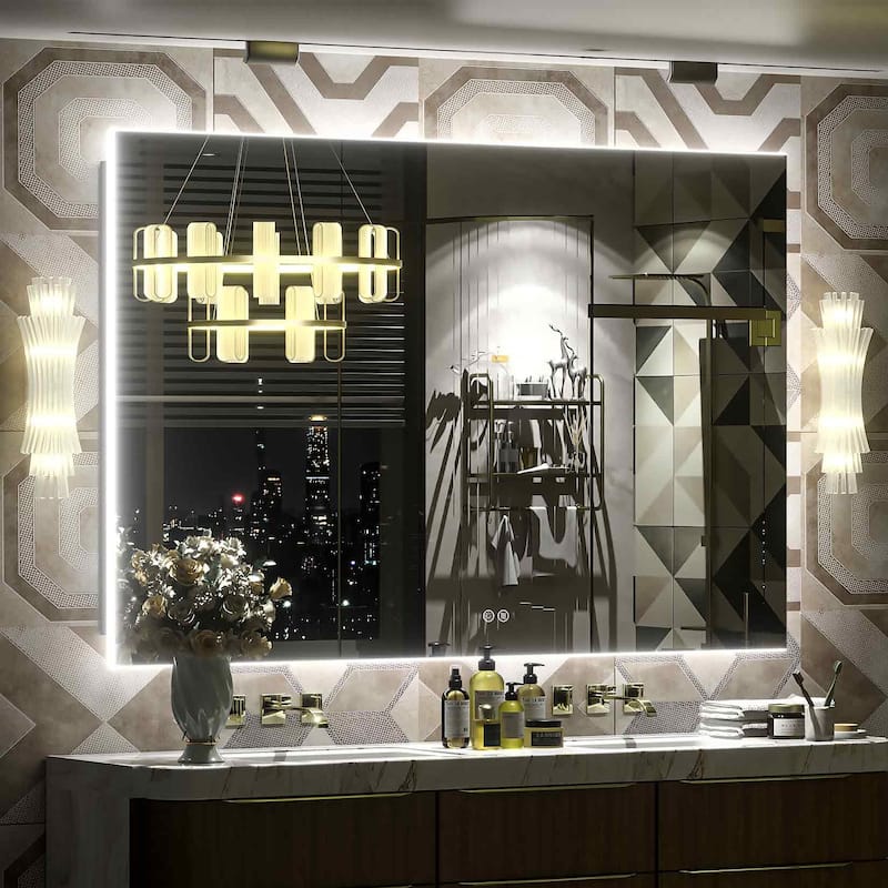 Frameless LED Backlit Anti-Fog Bathroom Vanity Mirror - 55x36