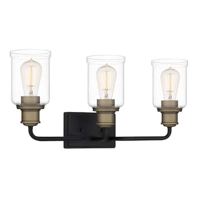 Cox 3-Light Matte Black Bath Light with Warm Brass Accents