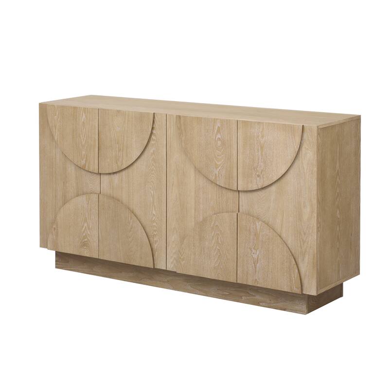 Sideboard with 4 Doors, Large Wooden Storage Cabinet, Accent Entryway Table with Semi-Circular Handles & Adjustable Shelves