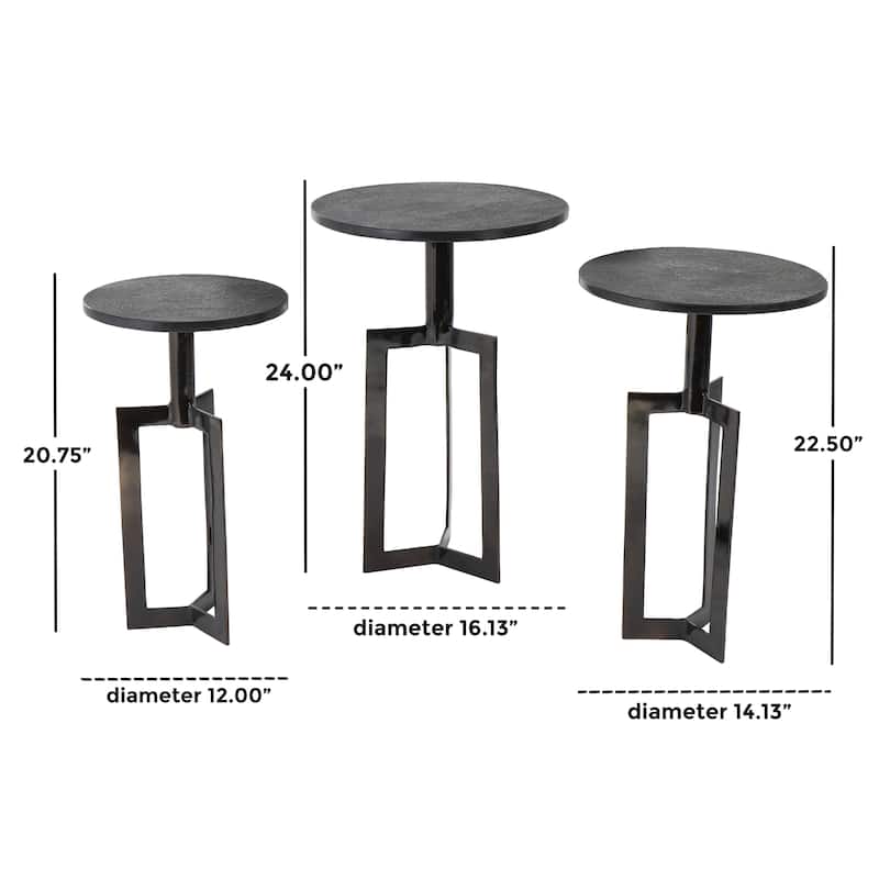 Gold or Black Aluminum Metal Geometric Accent Table with Black Marble Tabletops (Set of 3)