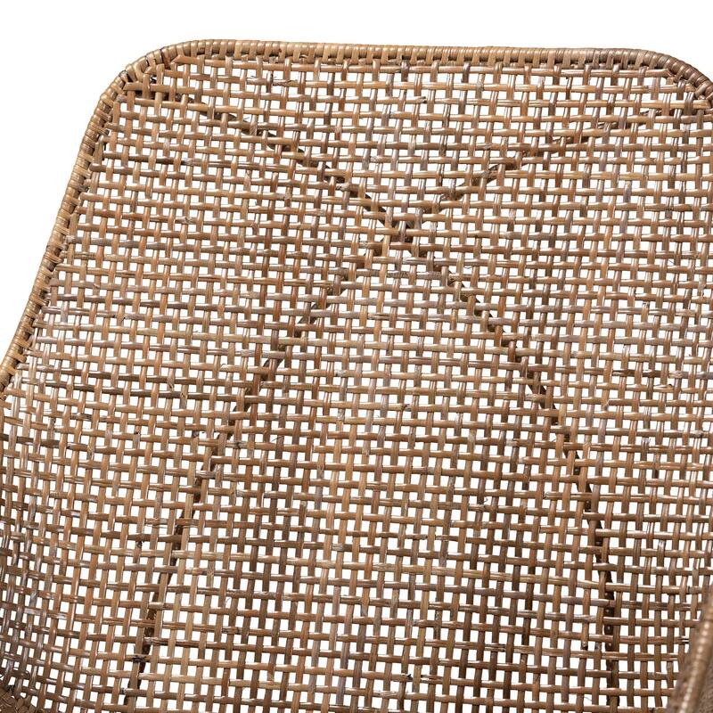 Ballerina Modern Bohemian Greywashed Rattan and Natural Brown Finished Wood 2-Piece Dining Chair Set