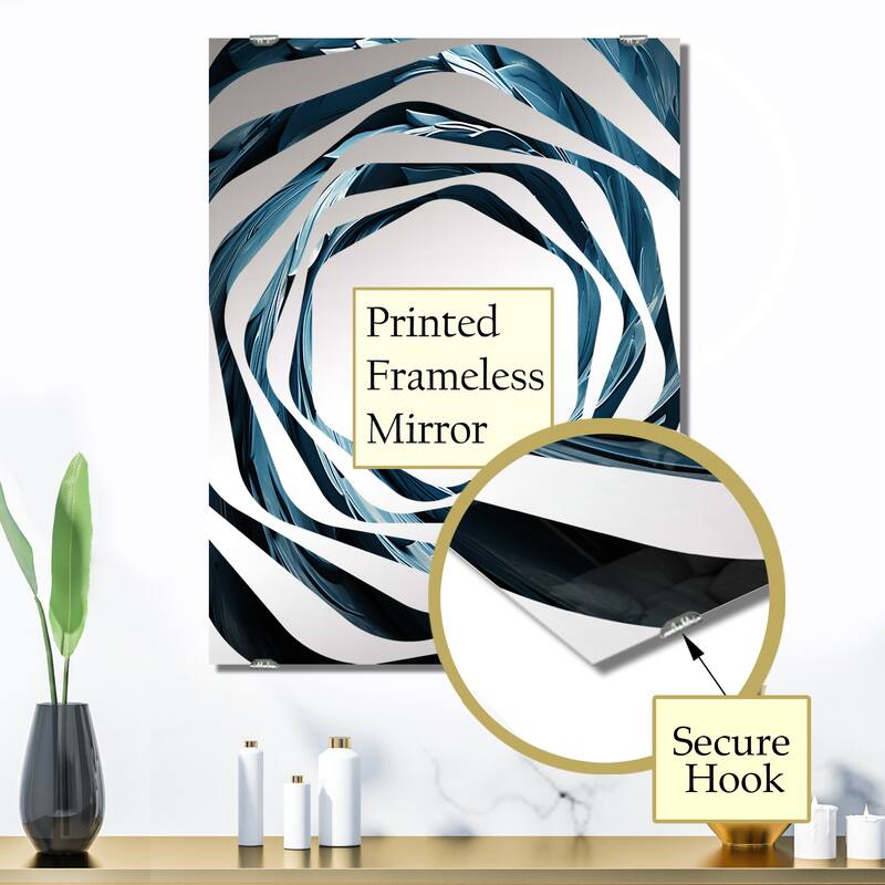 Designart "Spiraling Blue Abstract Vortex I" Abstract Spirals Mirror Blue - Modern Wall Mirror Decor For Hallway
