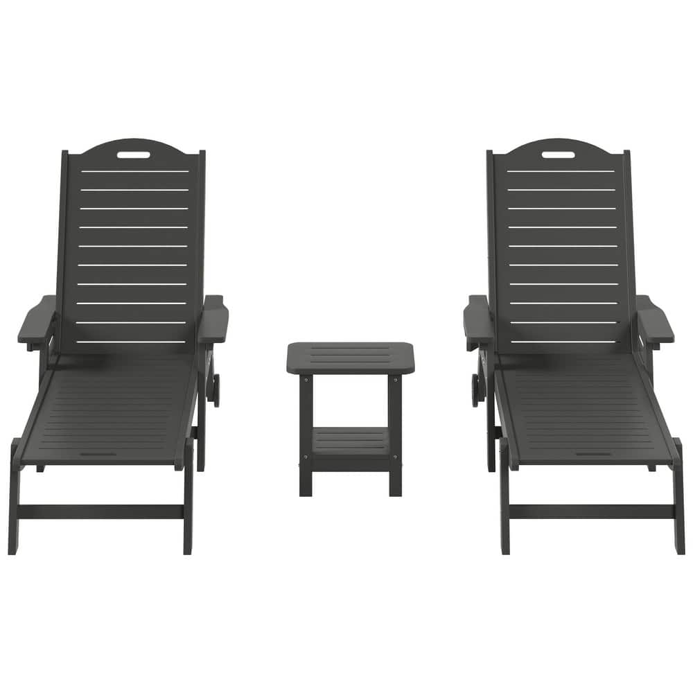 Brighton Outdoor 3-Piece Poly Reclining Chaise Set with Wheels & Cup Holder