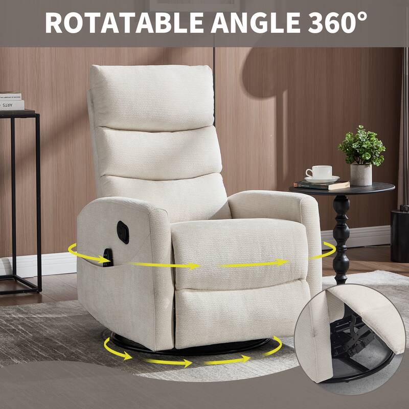 Roomfitters Manual Swivel Rocker Recliner Chair with Heat and Massage Fabric Glider Lounge Sofa for Living Room