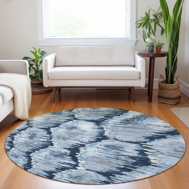 Premium Washable Super Soft Modern Abstract Mayfield Rug - Navy - 8' x 8' - Round