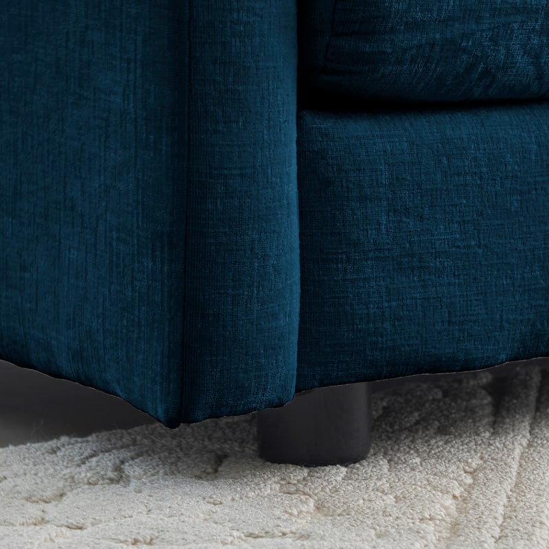 Comfortable Upholstered Modular L-Shaped Sectional Sofa, Blue Chenille with Reversible Ottoman
