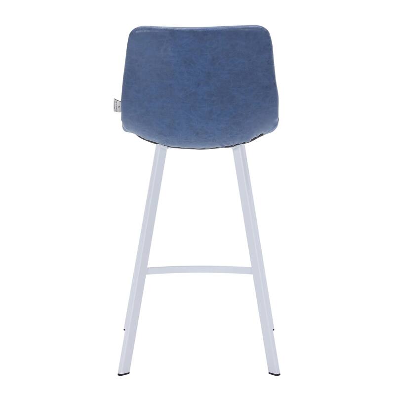 Elland Leather Bar Stool - Modern Counter Height Stool with White Stainless Steel Legs for Kitchen Island or Home Bar Set of 2