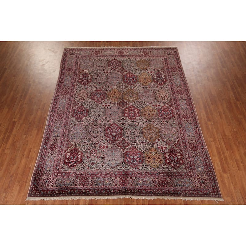 Vegetable Dye Agra Indian Antique Area Rug Hand-Knotted Wool Carpet - 9'1" x 12'2"