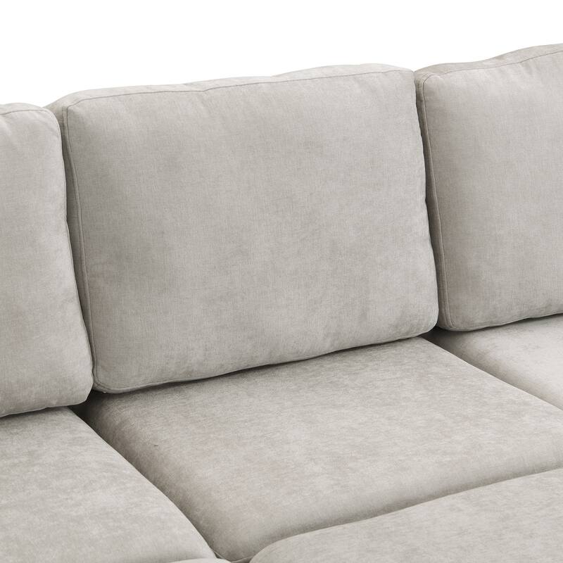 103" Chenille U-Shaped Sectional Sleeper with Ottomans & USB