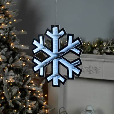 LED Lighted Hanging Snowflake Christmas Infinity Mirror - 15.75"