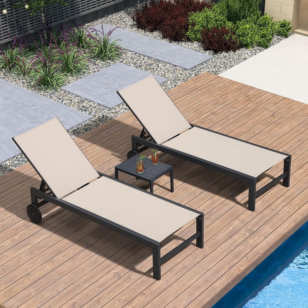PURPLE LEAF Adjustable Patio Chaise Lounge Set 2 Pieces Lounge Chairs with Wheels and Side Table