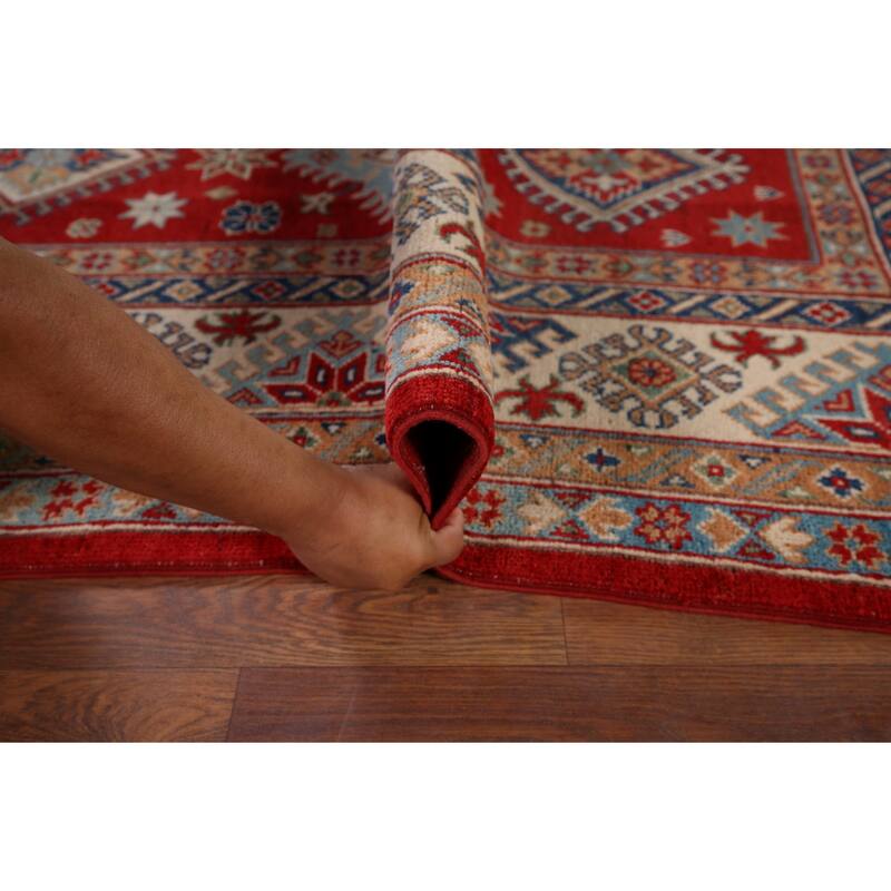 Red Kazak Area Rug Hand-Knotted Oriental Wool Carpet - 6'5" x 9'9"