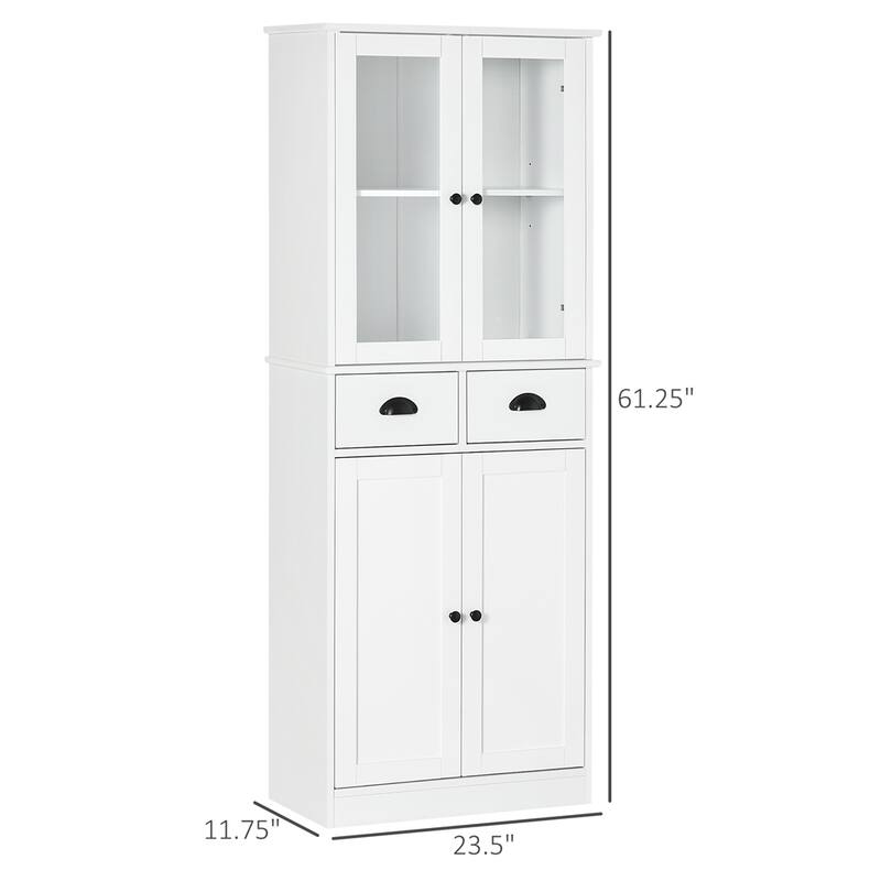 Freestanding Kitchen Pantry with Doors, Adjustable Shelves, 2 Drawers